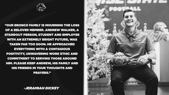 Andrew Walker boise dead and obituary, graduate assistant in football operations died