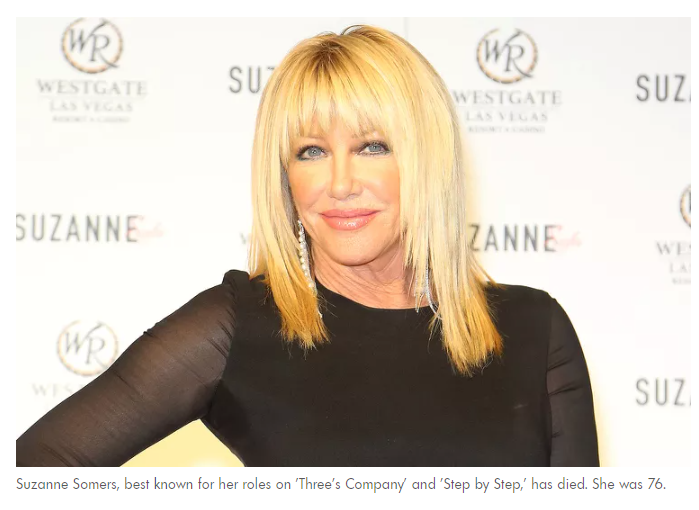 suzanne sommers dead and obituary, Three’s Company and Step by Step Actress